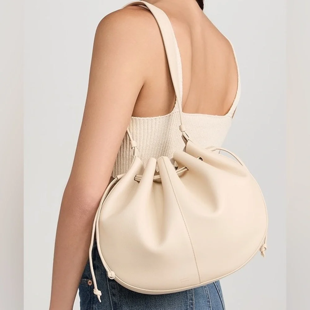 NWT MANSUR GAVRIEL Flores Biscotto Nude Leather Double Drawstring Shoulder Bag - Picture 4 of 16